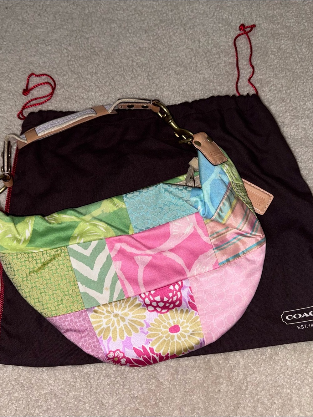 Coach Patchwork Multicolor Hobo Bag with Pink Front Pocket - Picture 2 of 3